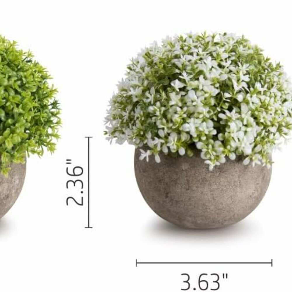Artificial Plastic Mini Plants Unique Fake Fresh Green Grass Flower in Gray Pot - Picture 3 of 6